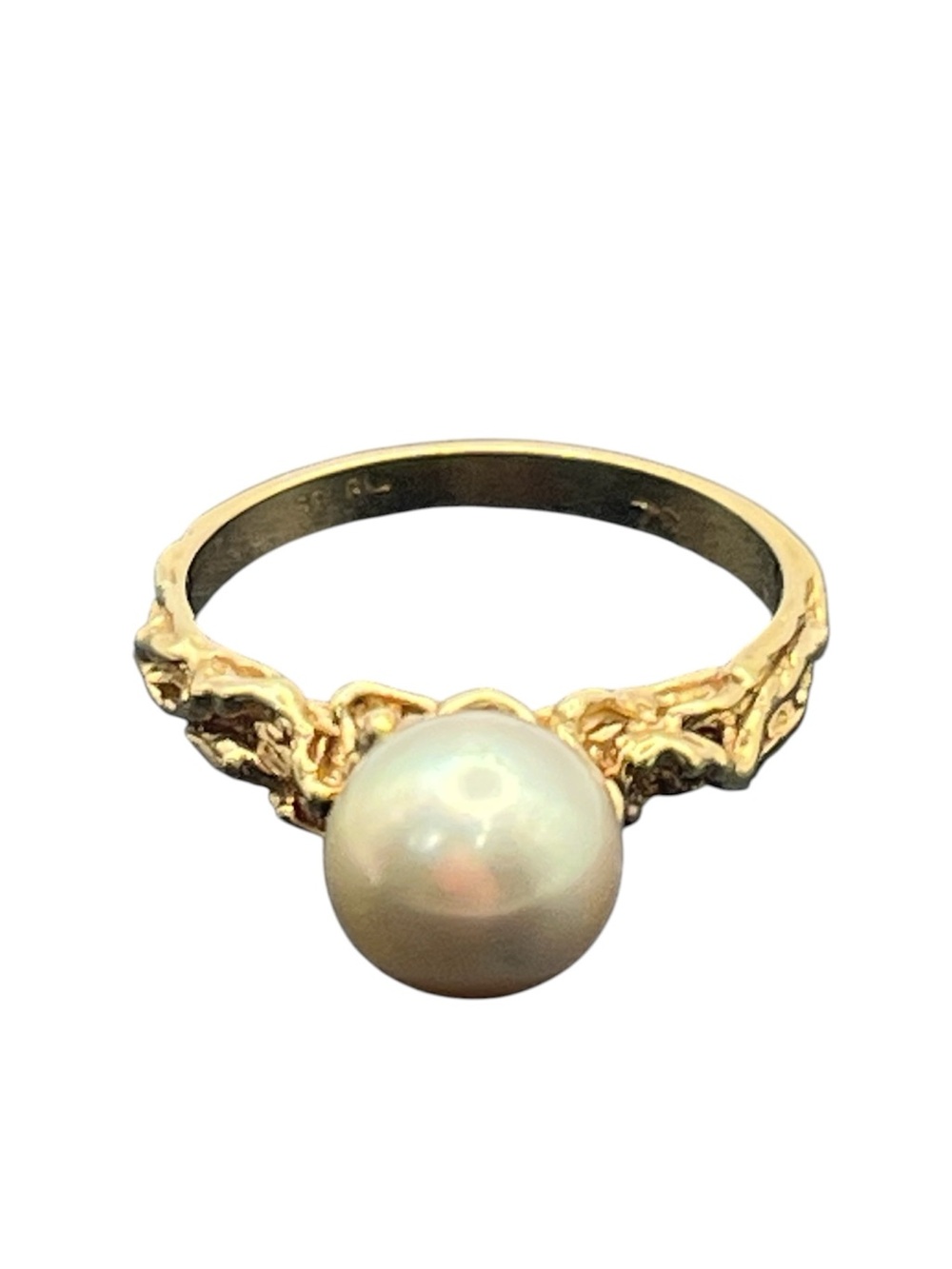 Brutalist textured gold tone pearl ring size 6.25 vintage